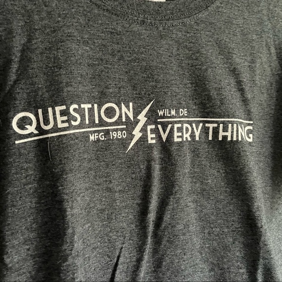 Heather blue grey Question Everything shirt - Picture 3 of 3